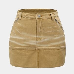 MICAS Tan Denim Skirt with Zipper Pockets